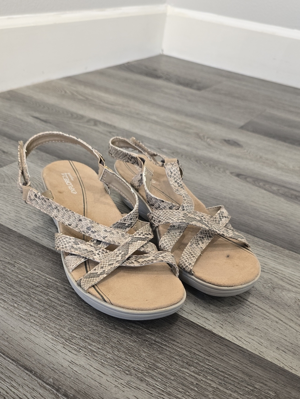 Easy Spirit Neutral Snake-Pattern Slingback Sandals